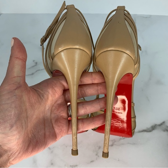 CHRISTIAN LOUBOUTIN Filamenta 120 leather mesh peep toe platform sandals 39.5 - Picture 12 of 16